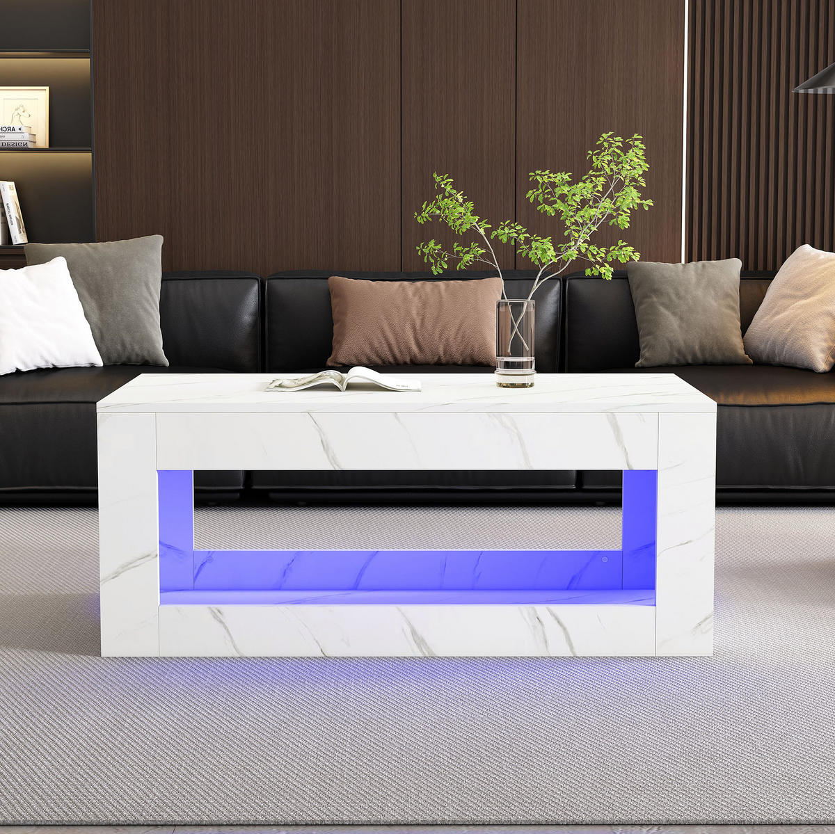COUCHTISCH aus Spanplatte 100x50x50 cm Weiß mit LED-Beleuchtung und offenem Stauraum - Weiß, Holzwerkstoff (100/50/50cm) - IVMEU