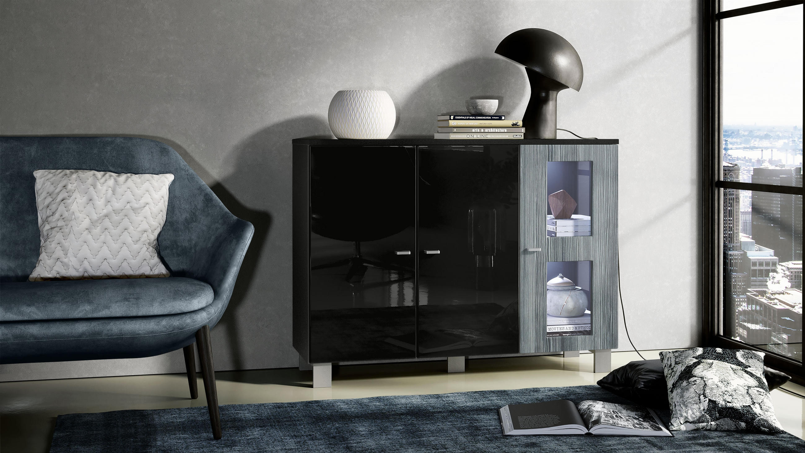 SIDEBOARD Denjo Tür in Avola-Anthrazit - Anthrazit, Holzwerkstoff (107/81/35cm) - Vladon