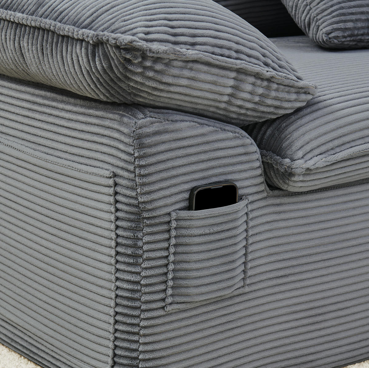 SESSEL aus Stoff Hellgrau ohne Montage mit Fußstütze, Seitentaschen und modularer Kombination - Hellgrau, Textil (156/65/125cm) - Modfu