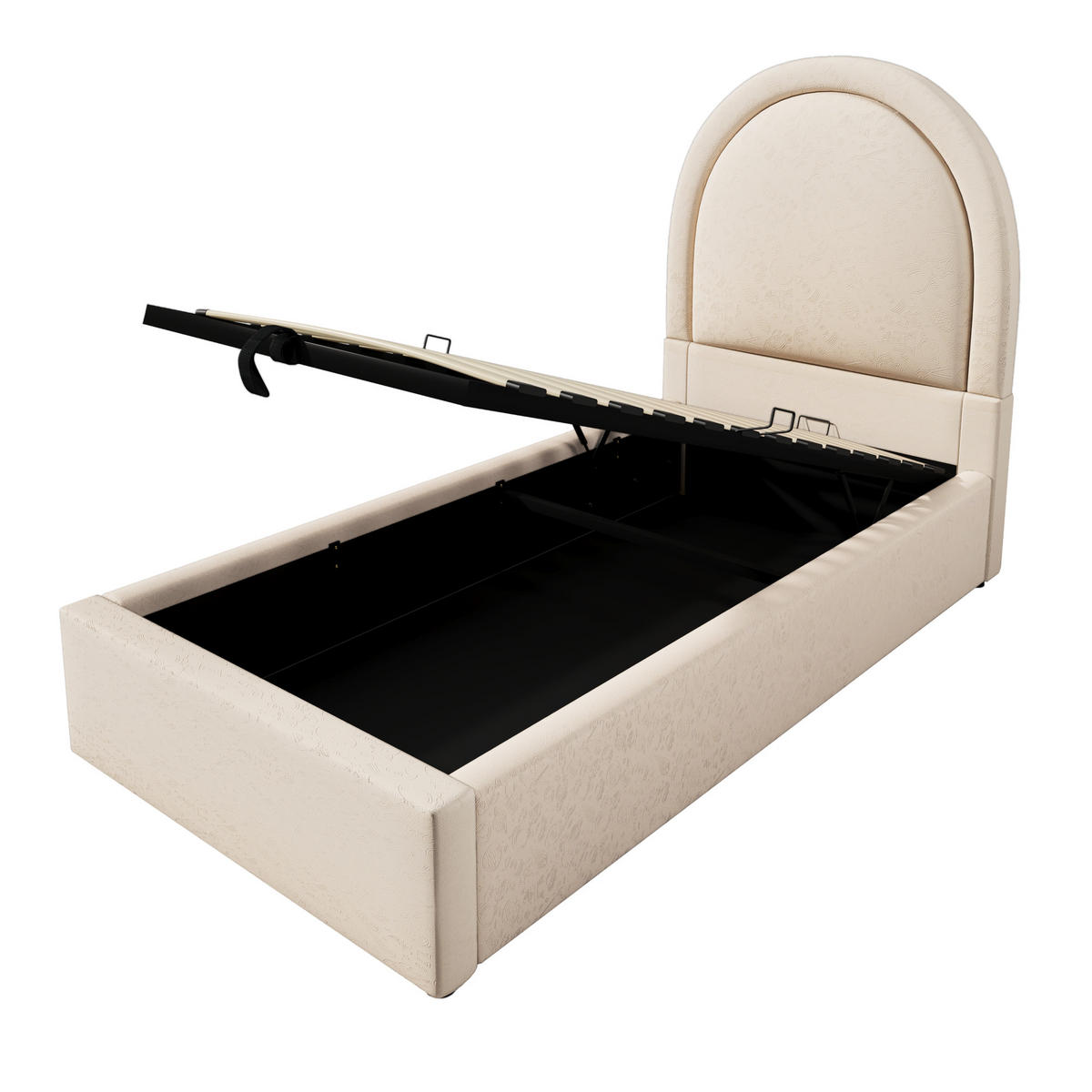 POLSTERBETT aus Kunstleder 90x200 cm in Beige mit Stauraum - Beige, Leder (90/200cm) - Modfu