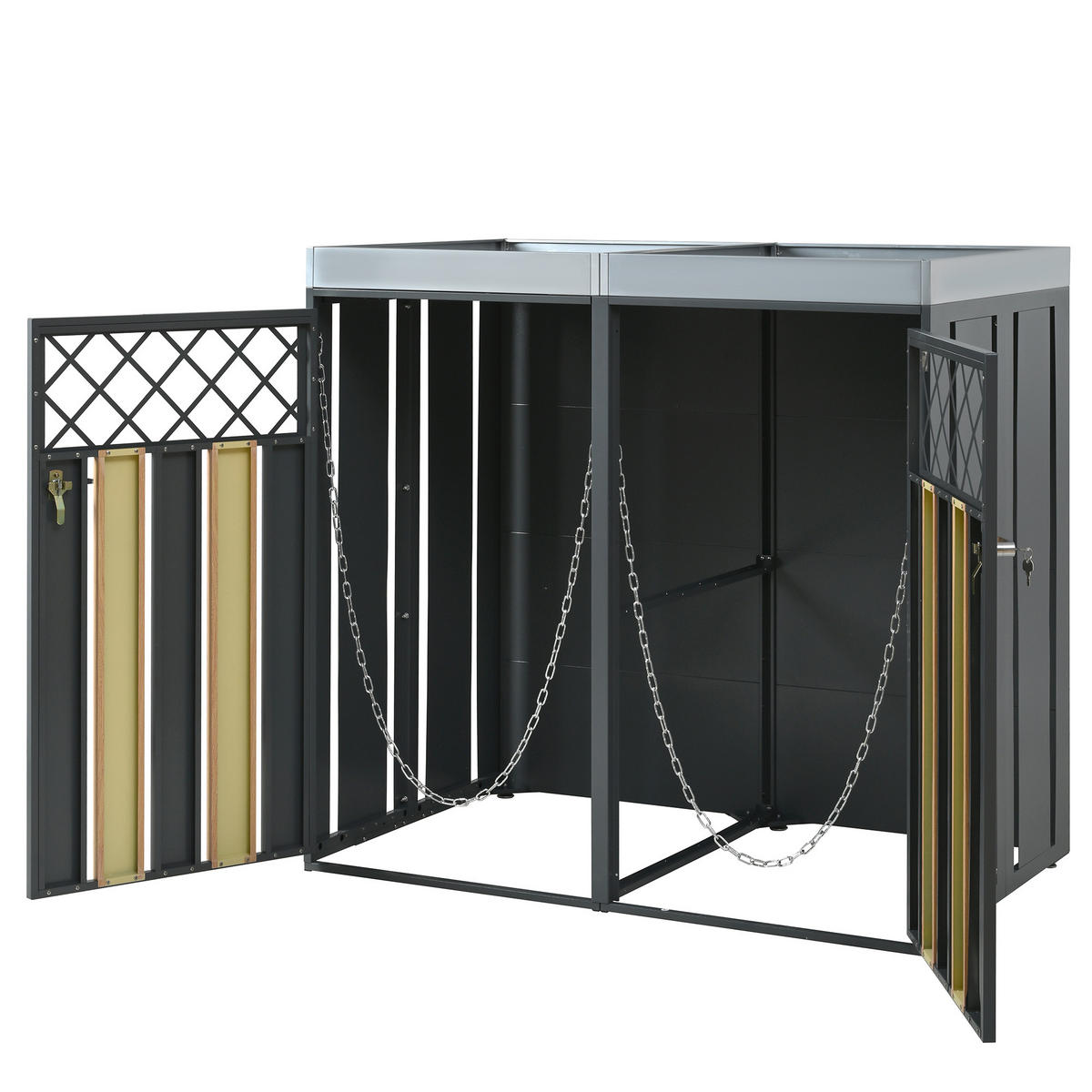 MÜLLTONNENBOX 2 Türen abschließbar Pflanzdach Belüftung - Multicolor, Metall (80/124.5/132cm) - FLIEKS