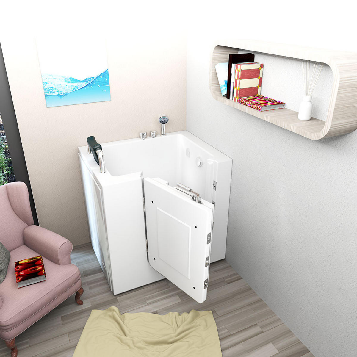 SENIOREN Badewanne mit Tür S02-C-L - Weiß, Glas/Kunststoff (78/113/100cm) - AcquaVapore by Sandra Jentho