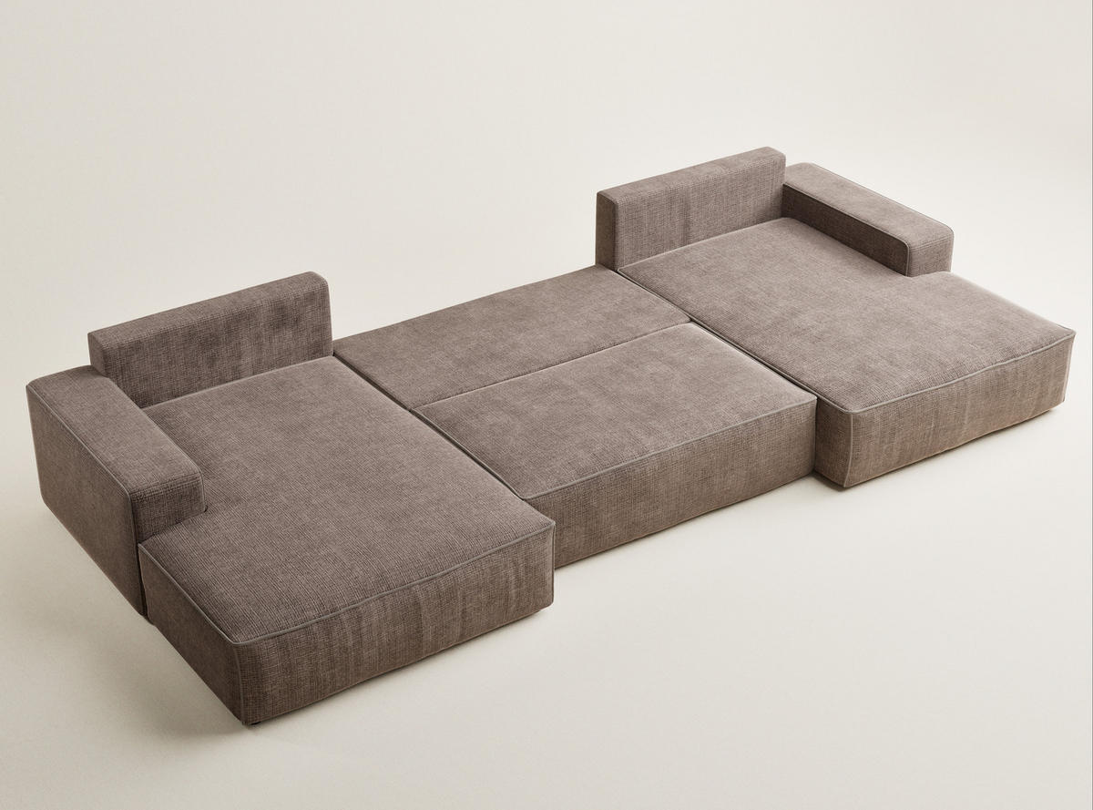 WOHNLANDSCHAFT Deseo Braun Chenille-Stoff - Schwarz/Braun, Holz/Holzwerkstoff (398/70/148cm) - Maison de Reve