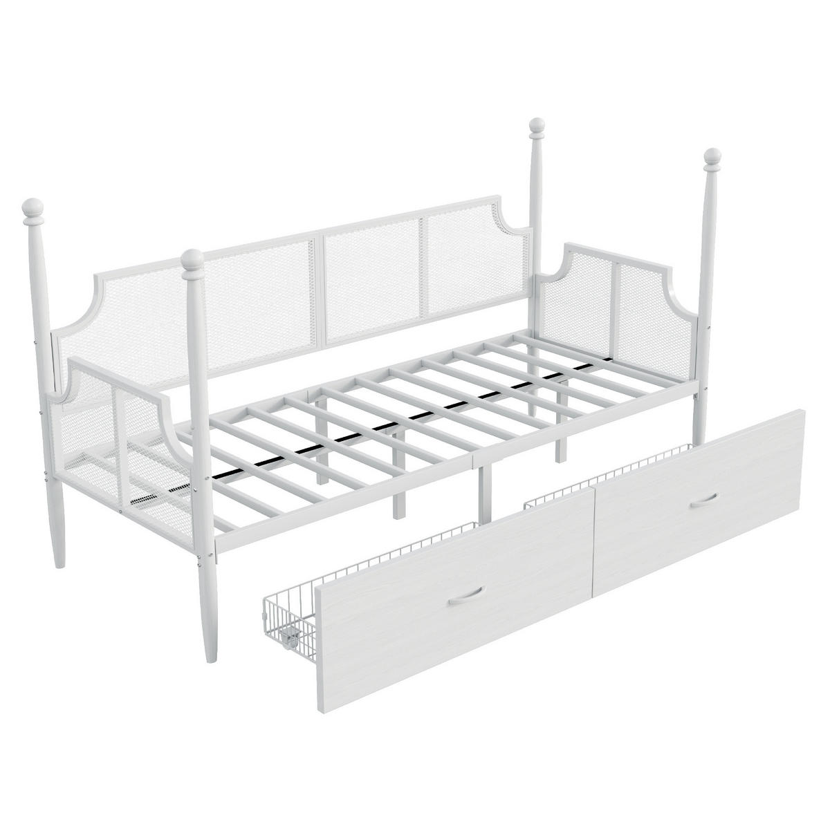 KOVOVÁ postel, 90/200 cm bílá, se 2 zásuvkami a funkcí pohovky - bílá, kov (90/200cm) - BEAOK