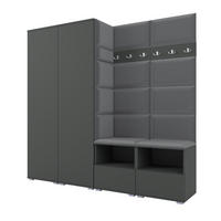 GARDEROBE NELA VI 200 cm (Kompaktgarderobe Graphit mit Sitzpolster Dunkelgrau 15 Schrank & Paneel) - Dunkelgrau/Silberfarben, Holz/Holzwerkstoff (200/187/40cm) - Ravio