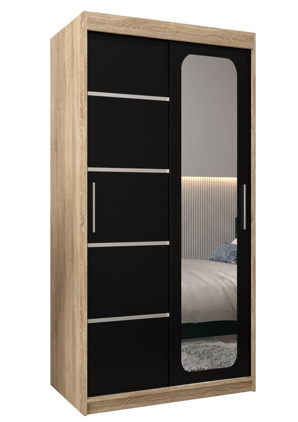 SCHWEBETÜRENSCHRANK 200/100/62 2-türig - Silberfarben/Schwarz, Holz/Kunststoff (100/200/62cm) - Abiks Möbel