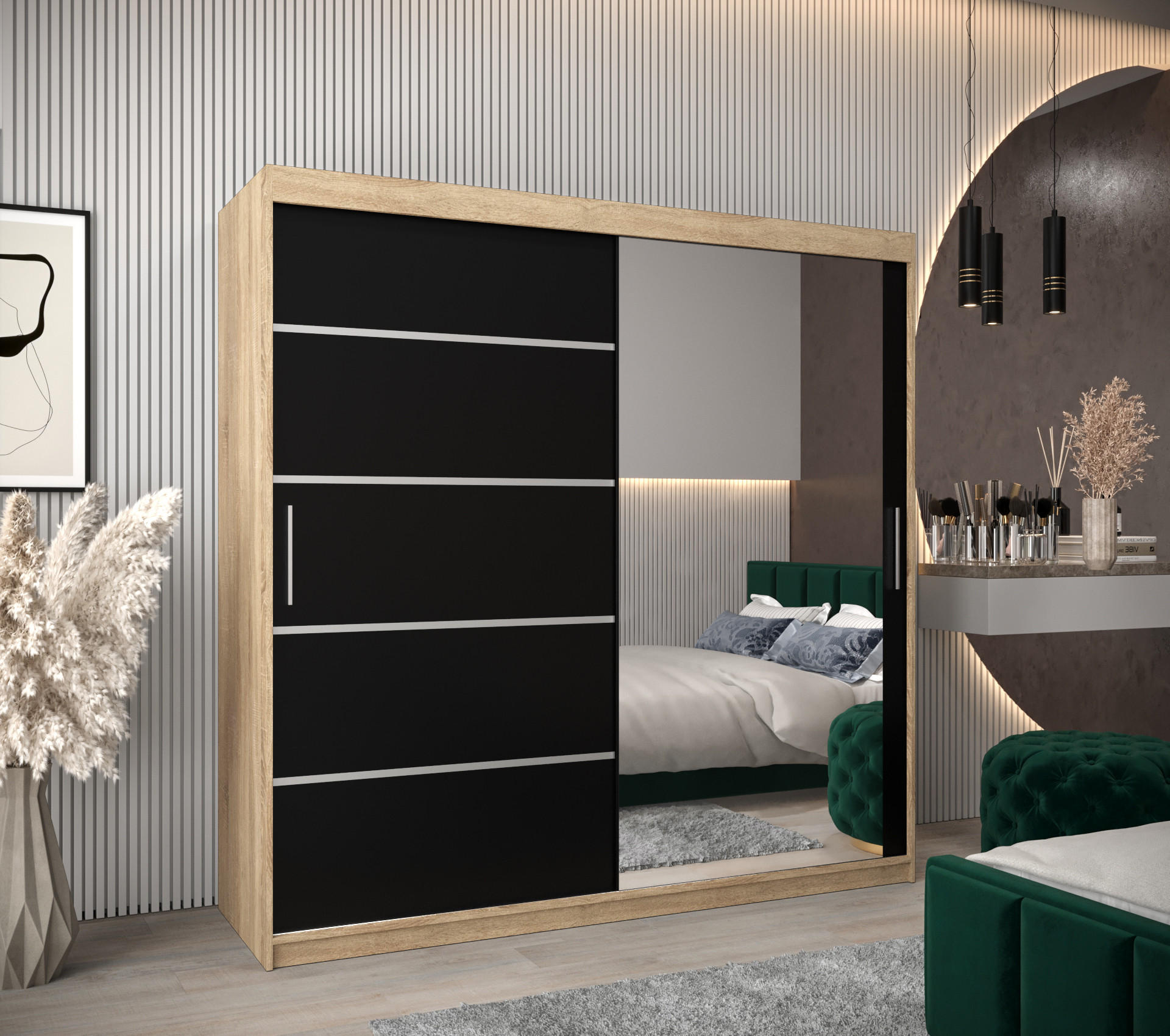 SCHWEBETÜRENSCHRANK 200/200/62 2-türig - Silberfarben/Schwarz, Holz/Kunststoff (200/200/62cm) - MÖBEL KRYSPOL