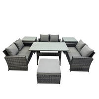 GARTENMÖBELSET mit Zweisitzer,Fußhocker,Esstisch,2 Beistelltischen Polyrattan Dunkelgrau 7-Sitzer - Dunkelgrau/Grau, Glas/Kunststoff - Fimous