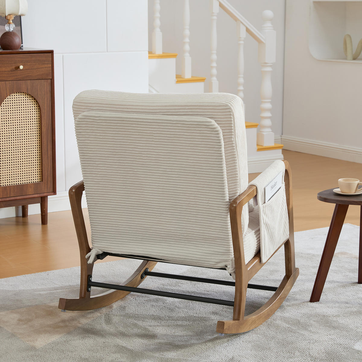 SCHAUKELSTUHL Relaxsessel mit Fußstütze,verstellbarer Rückenlehne,Cord,Beige - Beige, Textil (70/92/80cm) - LVHOM