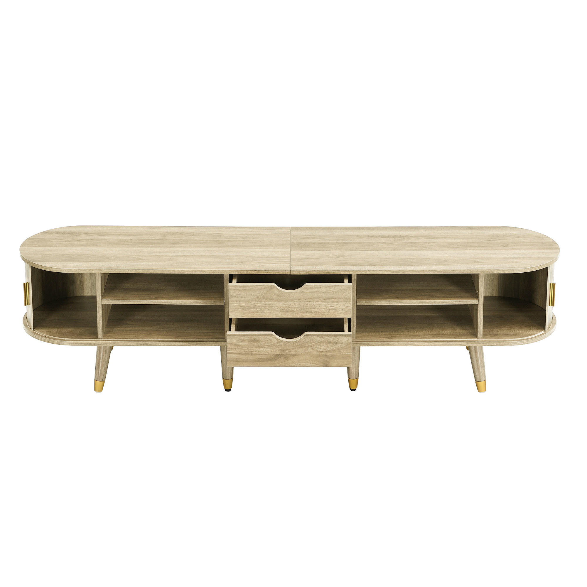 TV-RACK 175/38/45 cm Eiche mit Rattan-Schiebetür und 2 Schubladen - Alteiche, Holz (175/45/38cm) - Oxeza