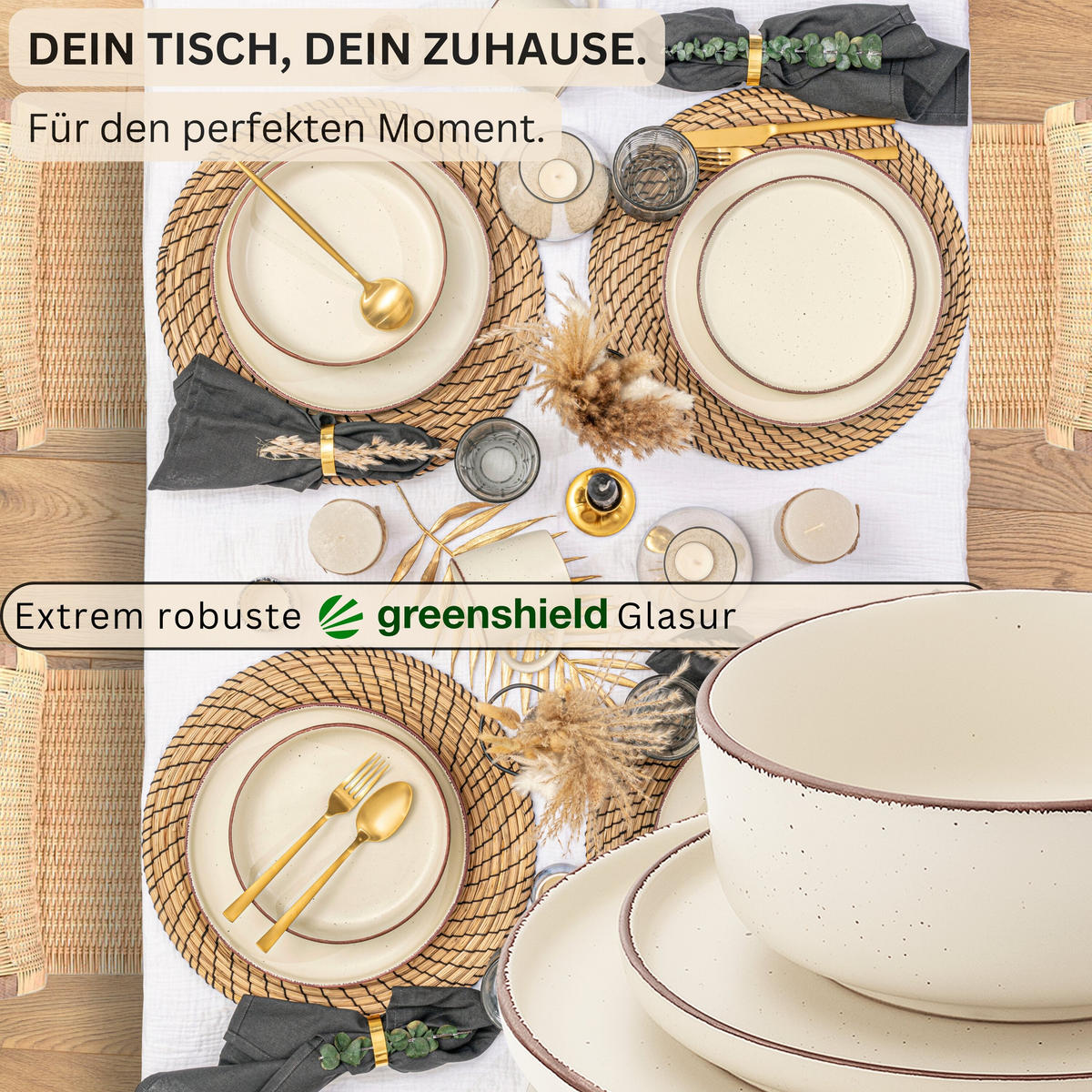 TAFELSERVICE BOMBAY BEACH - 16 teilig aus Steingut - Beige, Stein (27/6.5/27cm) - Sänger