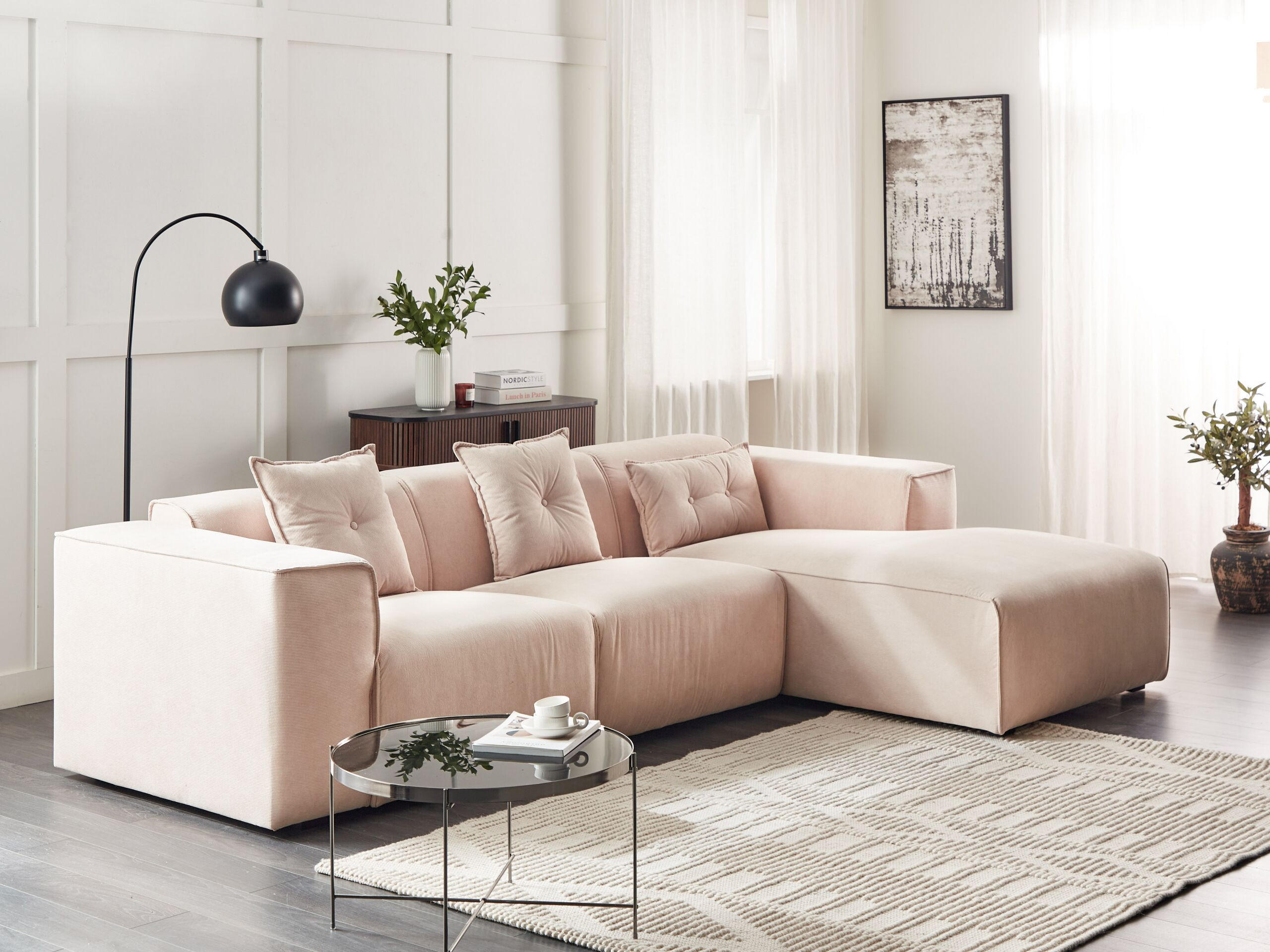 ECKSOFA Cord Beige rechtsseitig Dolva - Beige, Textil (294/170cm) - Beliani