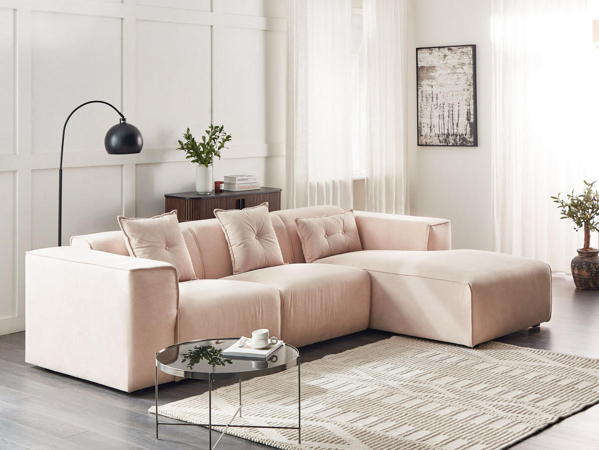 ECKSOFA Cord Beige rechtsseitig Dolva - Beige, Textil (294/170cm) - Beliani