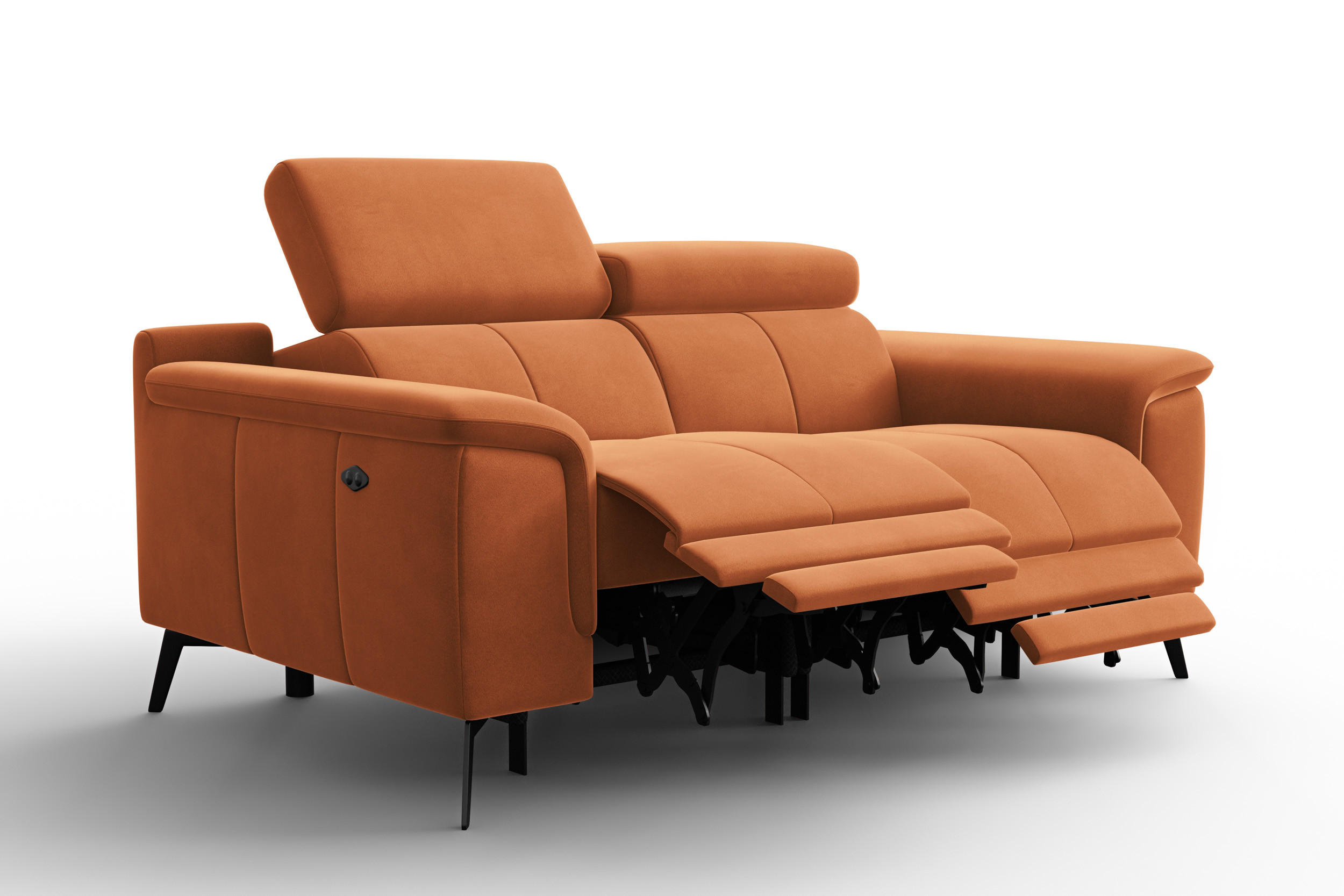 SOFA RELAX FIERO 2-Sitzer, Oranger Veloursstoff - Schwarz/Orange, Holz/Textil (170/82/103cm) - Courtois Laville