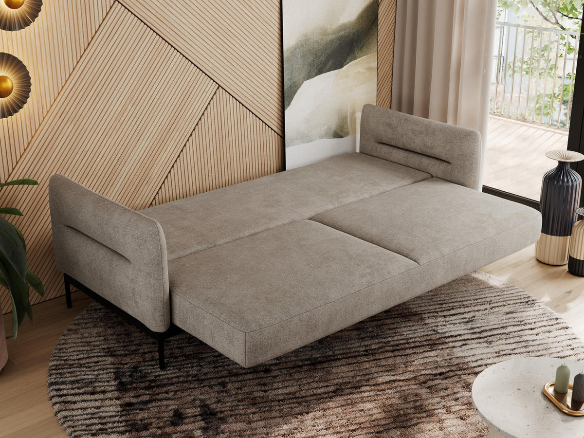 SOFA SALENTO Beige Struktur - Beige/Schwarz, Textil/Metall (221/82/101cm) - MKS