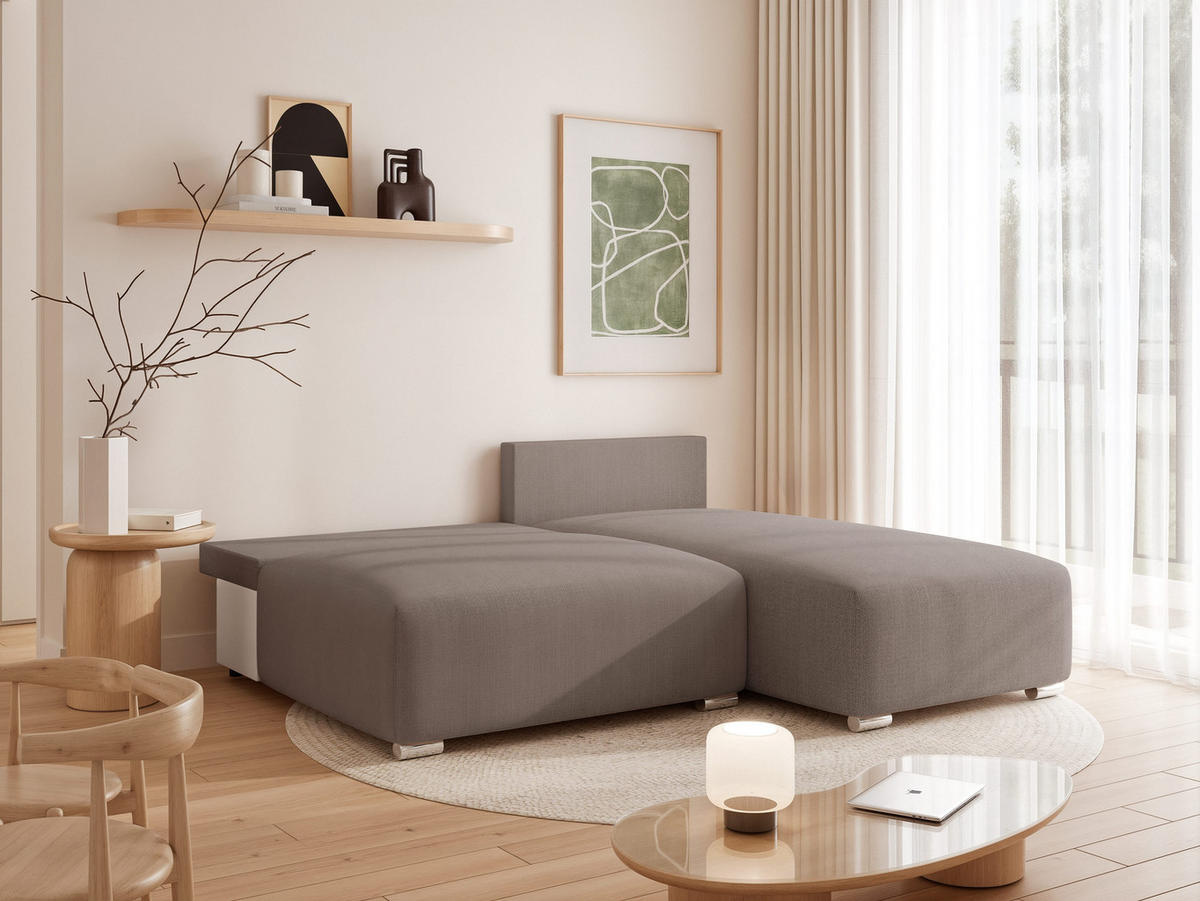 ECKSOFA ELVO mit Schlaffunktion und Bettkasten Dunkelbeige - Taupe, Holzwerkstoff/Kunststoff (208/190cm) - Idohome