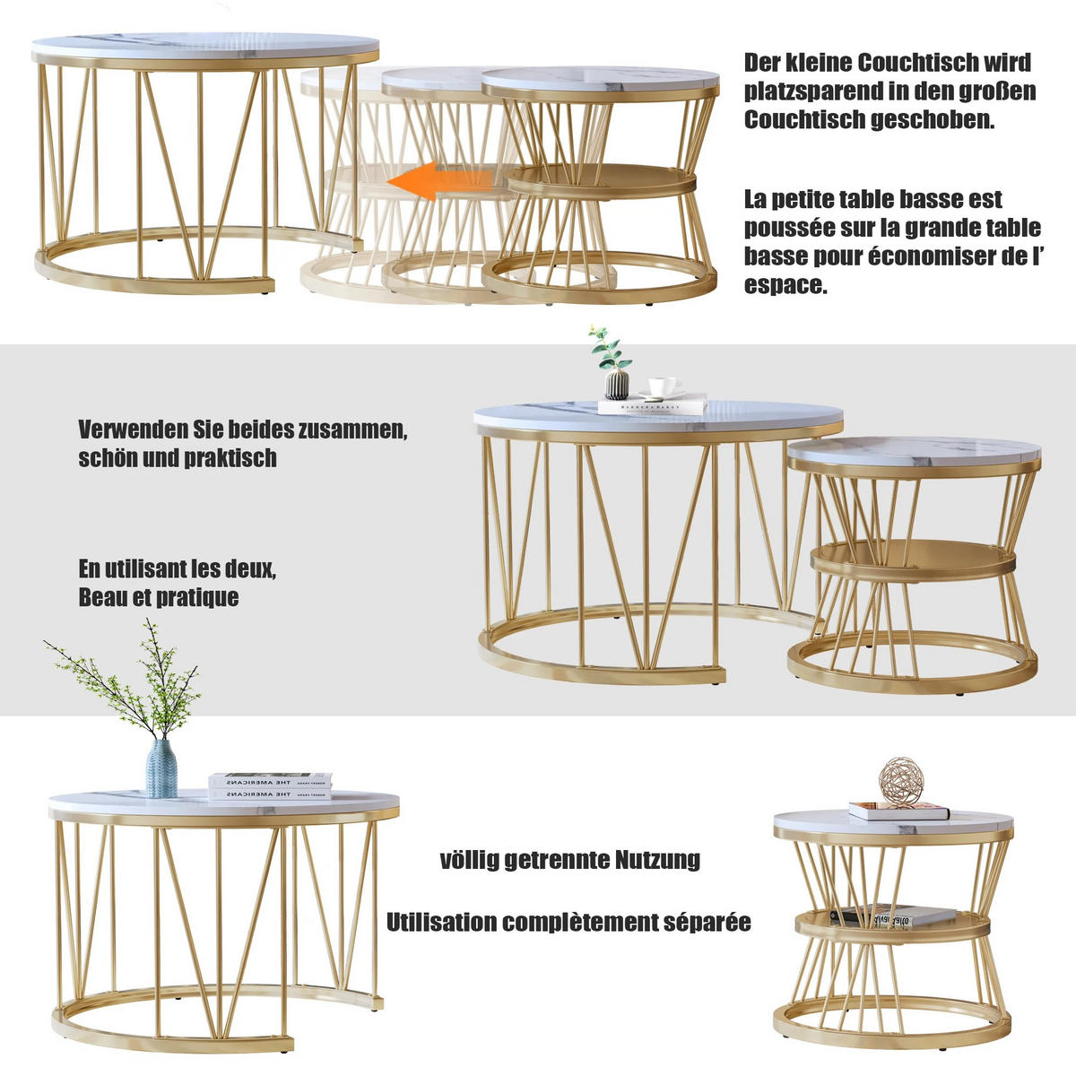 COUCHTISCH 2er Set, Weiß, Schwarz, mit Beinauflage - Weiß, Holzwerkstoff (70/110/45cm) - Kaket