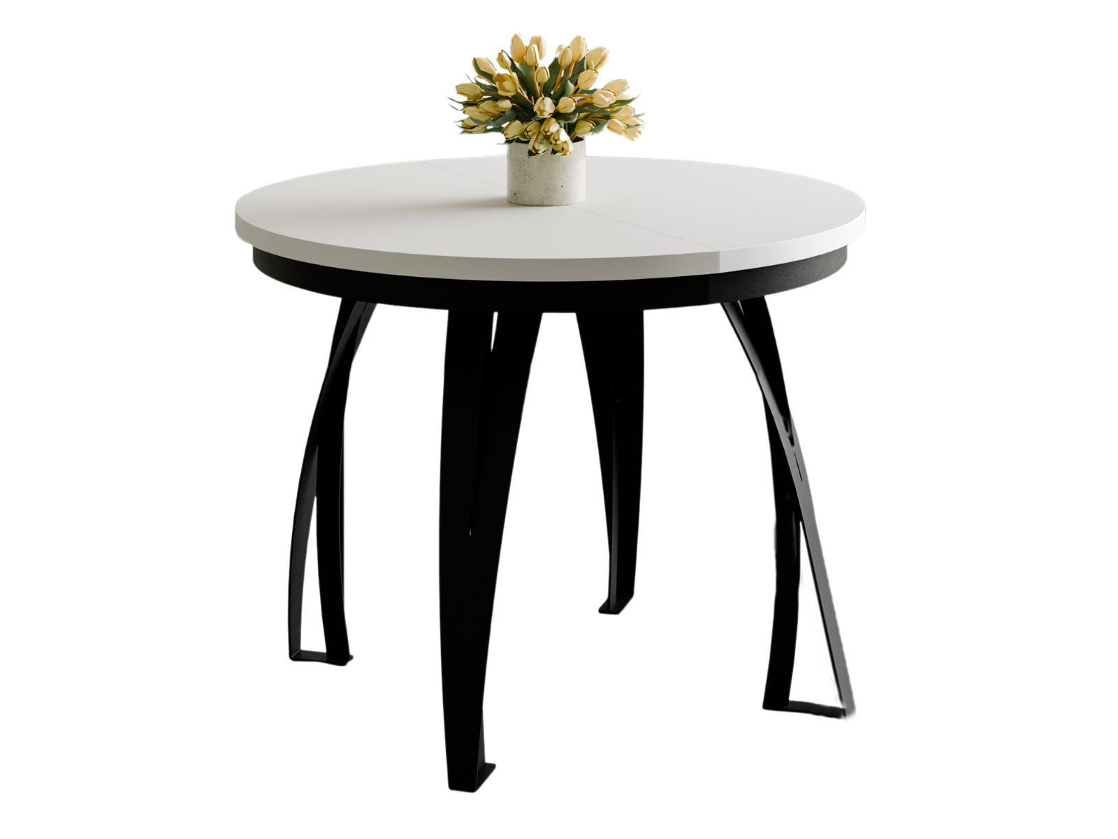 ESSTISCH LUGOS ausziehbar Ø 100 Weiß+Schwarz - Weiß, Holzwerkstoff (100/100/77cm) - Compleo24