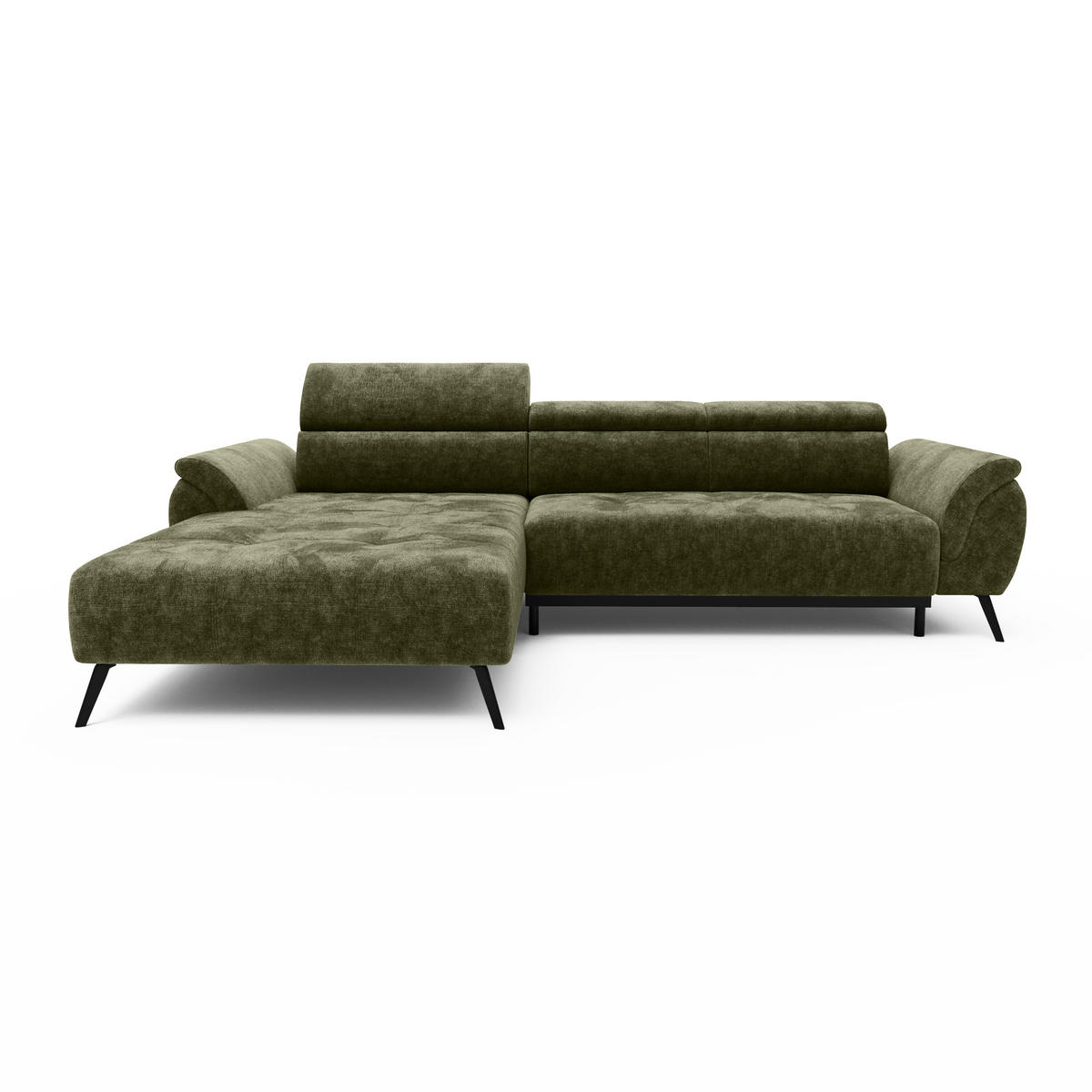 ECKSOFA Ottomane rechts Chenille 286x184x79 grün VALENTINA - Grün, Kunststoff (286/184cm) - Massivmoebel24
