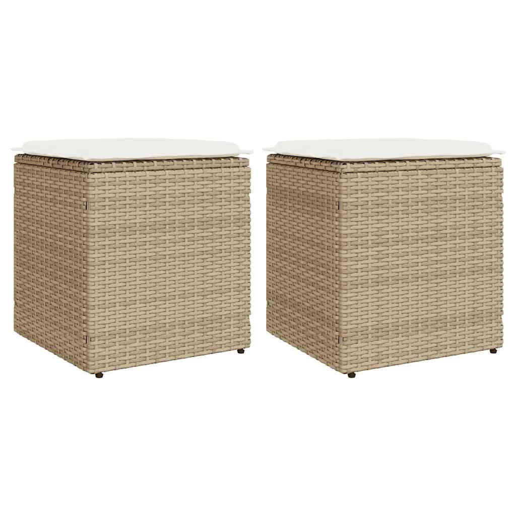 GARTENHOCKER Mit Kissen 2 Stk. Beige 40/40/43 Cm Poly Rattan - Creme, Kunststoff (40/43/40cm) - vidaXL