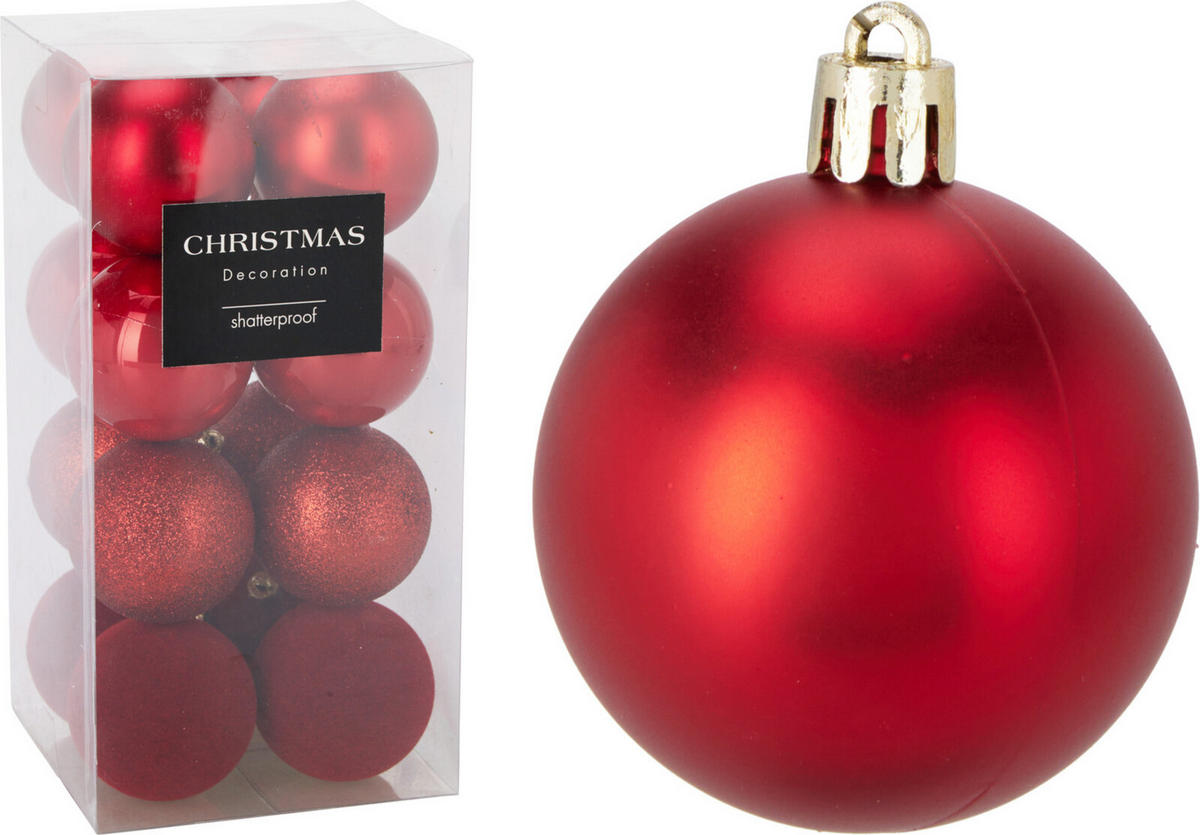 CHRISTBAUMKUGEL Basic Rot 16er Set 6/6/6 cm Kunststoff - Rot, Kunststoff (6/6/6cm) - Mondex