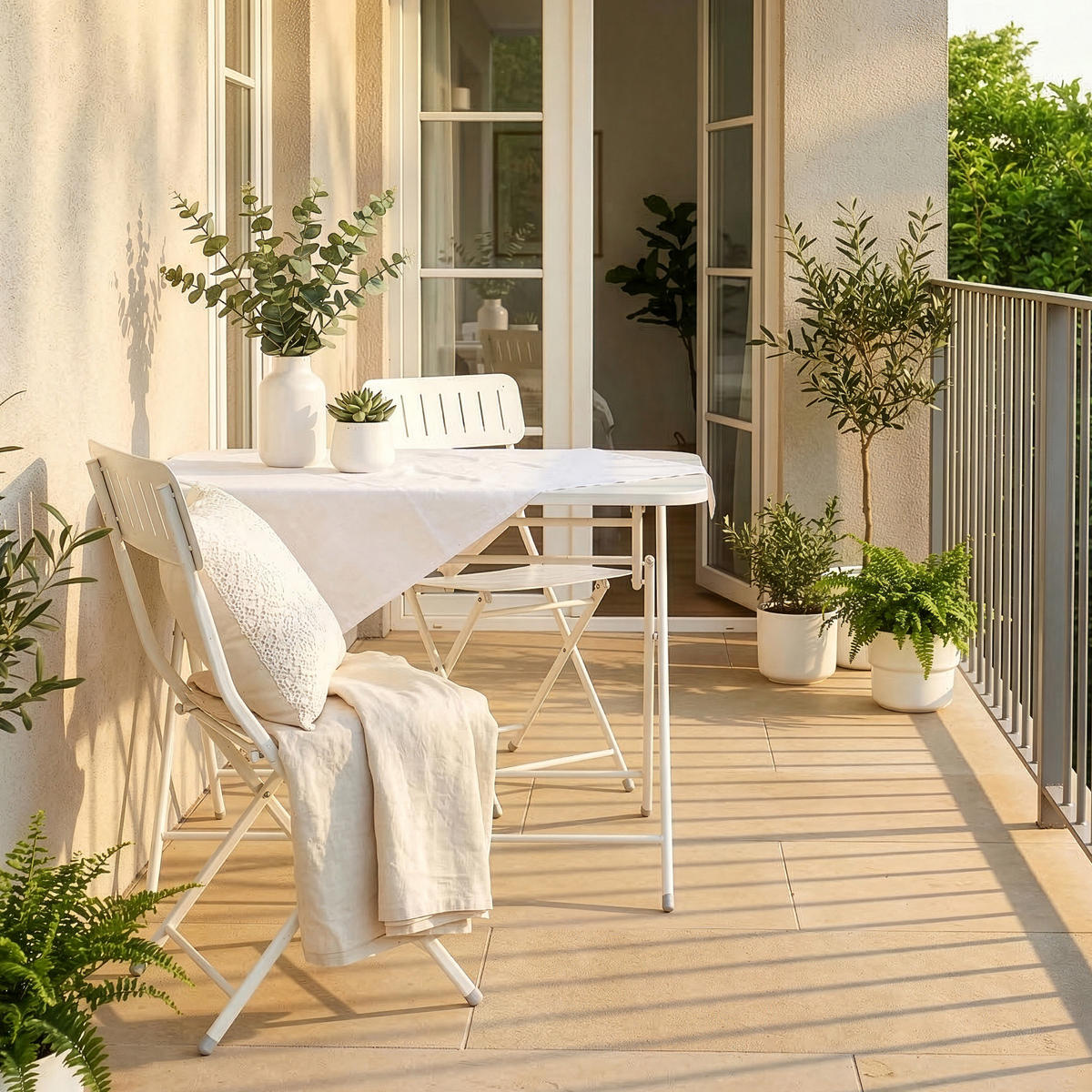 GARTENKLAPPTISCH Sande - Weiß, Metall (110/70/71cm) - [en.casa]