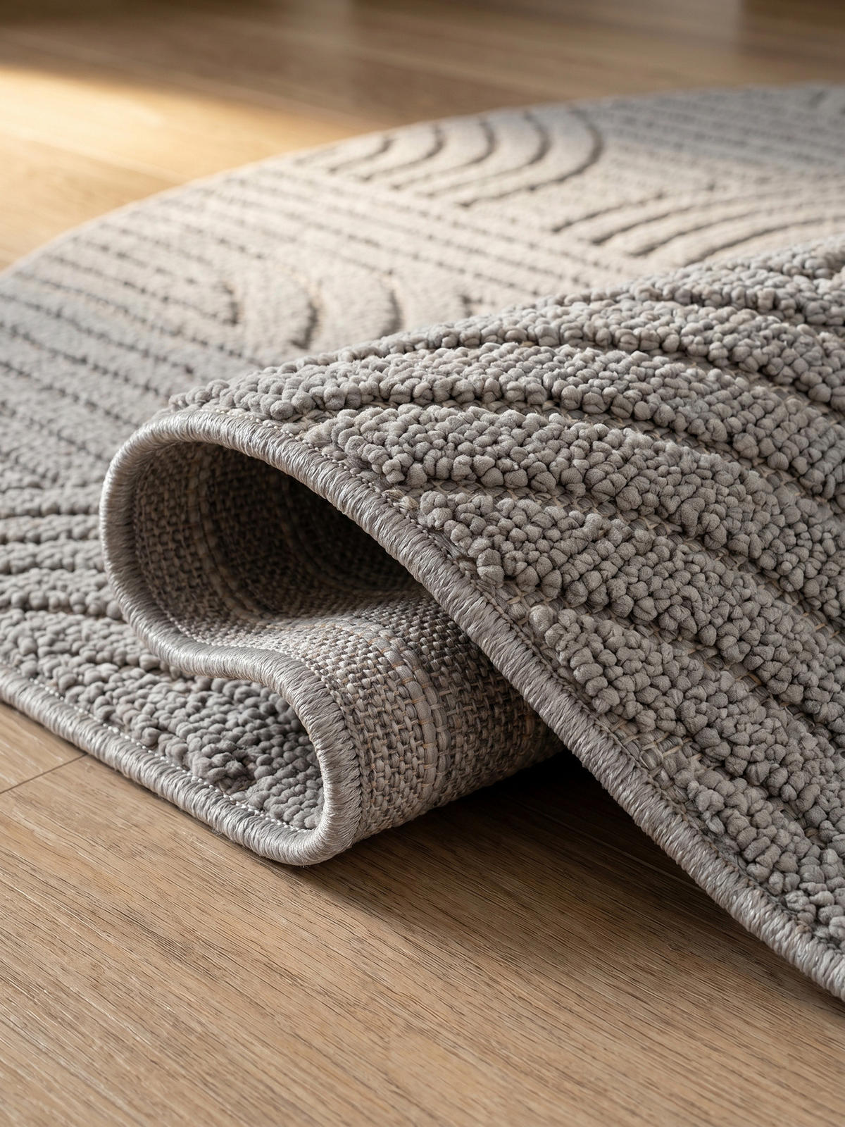 TEPPICH Flachgewebe LANGAU in Silber, mit geometrischen Bögen, Ø 160 cm - Silberfarben, Textil (160/160cm) - KADIMA DESIGN