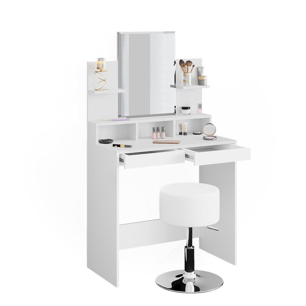 SCHMINKTISCH Ania Weiß 80 cm mit Hocker - Weiß, Holzwerkstoff (80/139.6/40cm) - Vicco