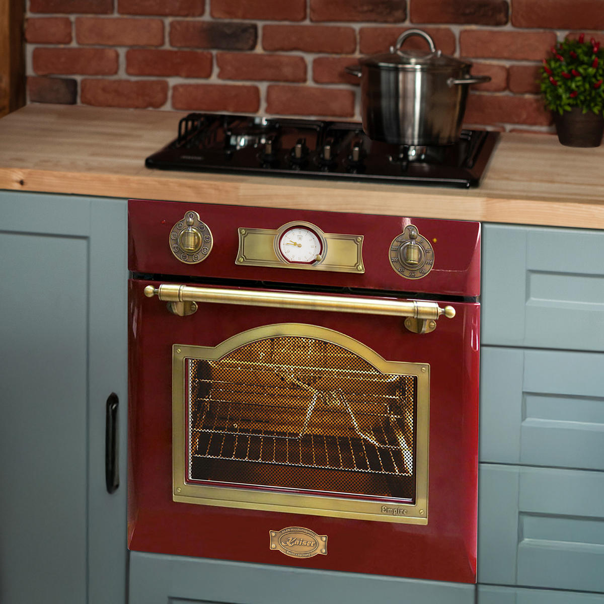 EINBAU-ELEKTRO-BACKOFEN EH 6355 RotEm, Rot Emaille, 60 cm - Rot, Metall (59.4/59.4/56.6cm) - Kaiser Küchengeräte