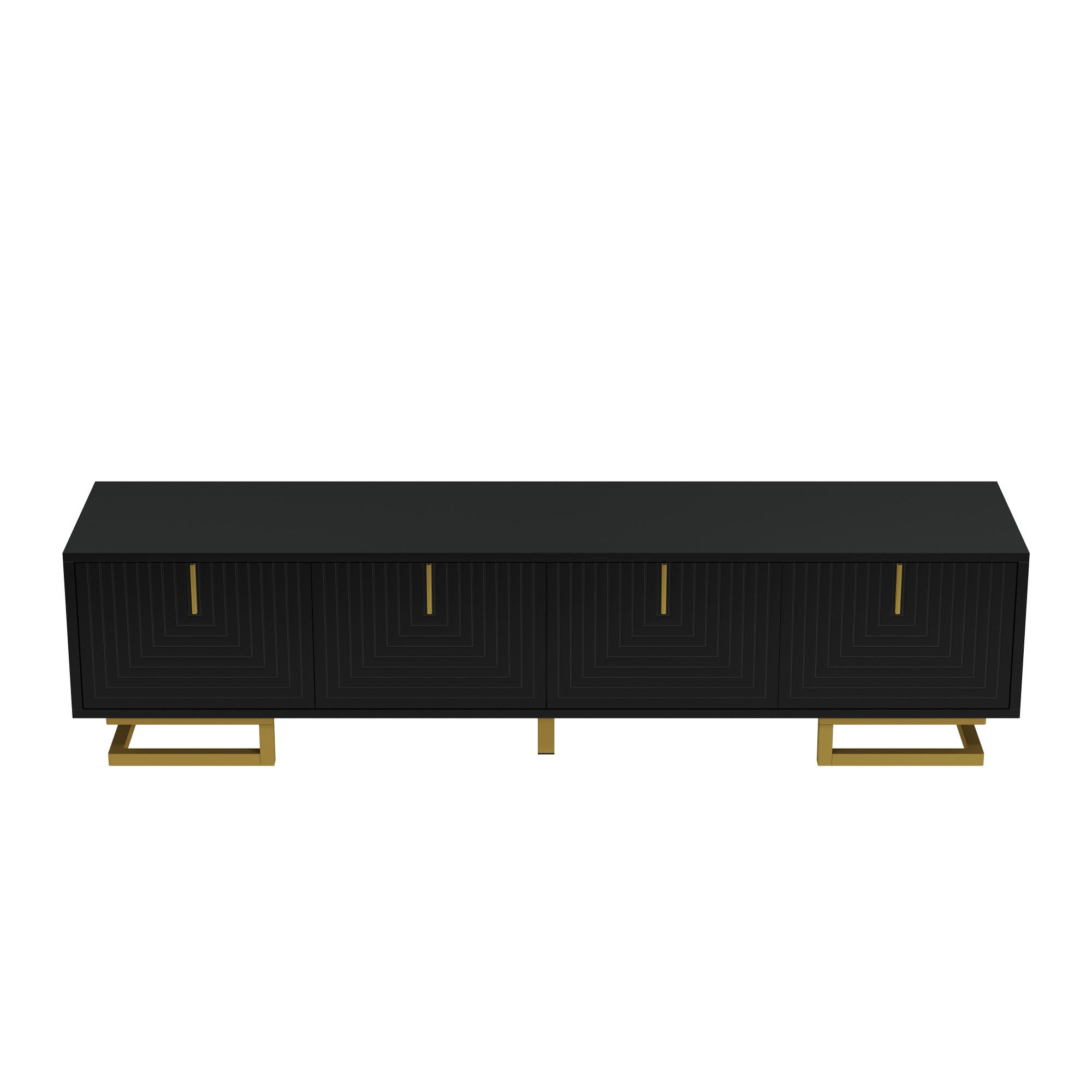 TV Lowboard 160x38x44 cm, Strukturfront, goldene Füße, Schwarz - Schwarz, Holz (160/44/38cm)