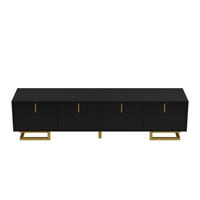 TV Lowboard 160x38x44 cm, Strukturfront, goldene Füße, Schwarz - Schwarz, Holz (160/44/38cm)