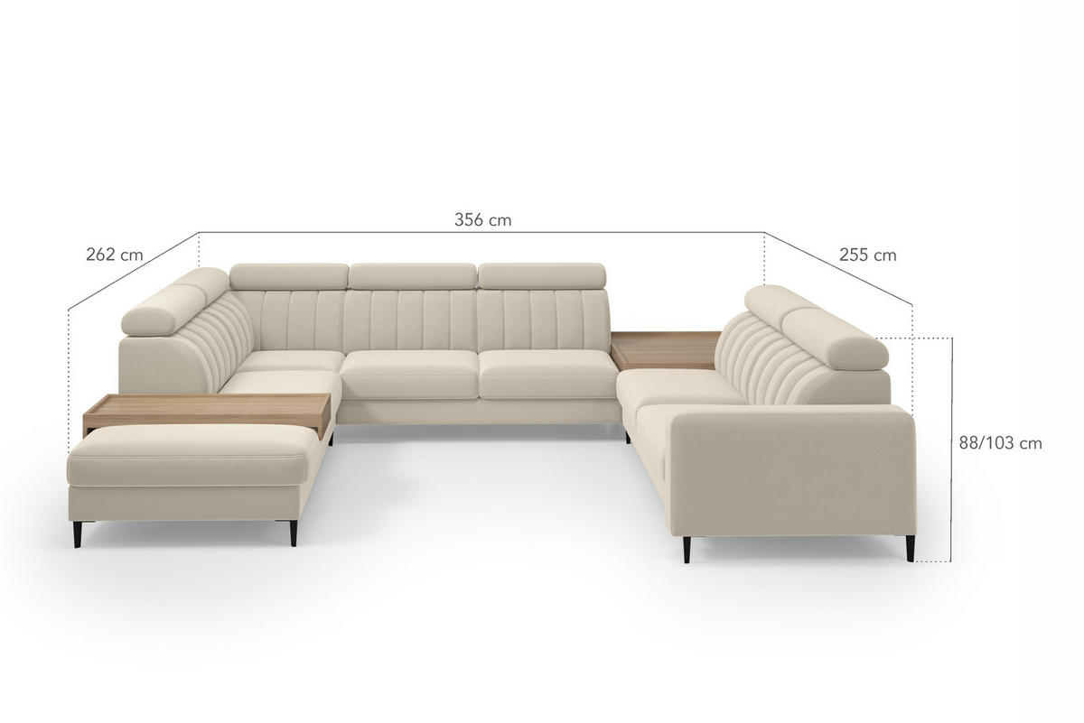 WOHNLANDSCHAFT Wohl U – Beige, mit Schlaffunktion, Bettkasten - Beige, Textil (356/88/262cm)