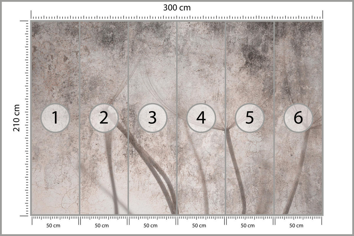 FOTOTAPETE für Schlafzimmer Retro Löwenzahn Beton Beige Minimalistisch 300x210 - Beige/Braun, Papier (300/210cm) - Muralo