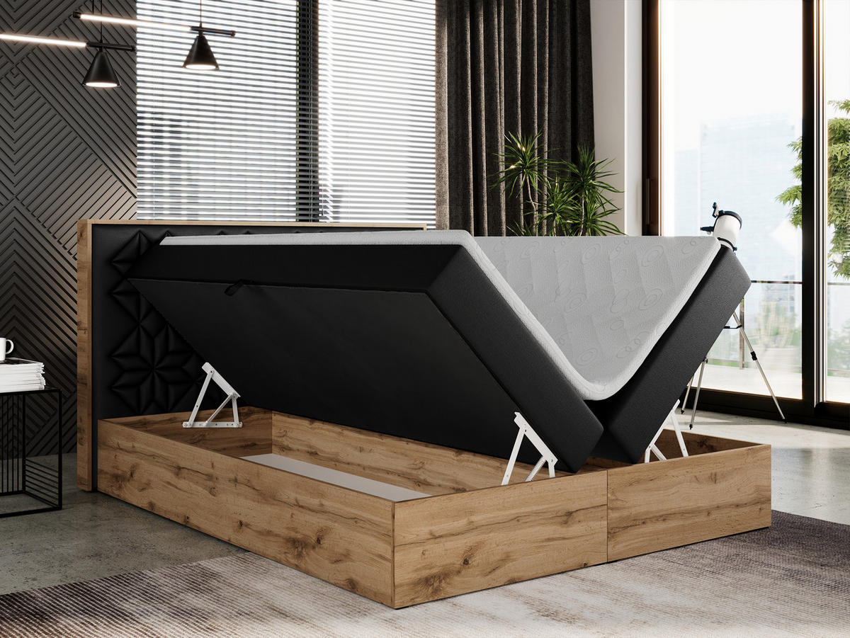 BOXBETT NESSI - 120/200 Schwarz Kunstleder - H3 - Schwarz, Holz/Textil (120/200cm) - MKS