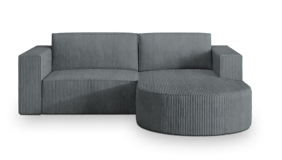 ECKSOFA SORELA P R-S Grau Kordstoff mit Schlaffunktion - Grau, Holz (263/174cm) - MASSENO