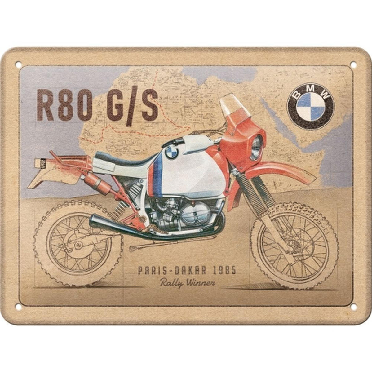 BLECHSCHILD 15/20 cm BMW BMW R 80 G/S Paris Dakar - Multicolor, Metall (20/15/0.5cm) - Nostalgic-Art