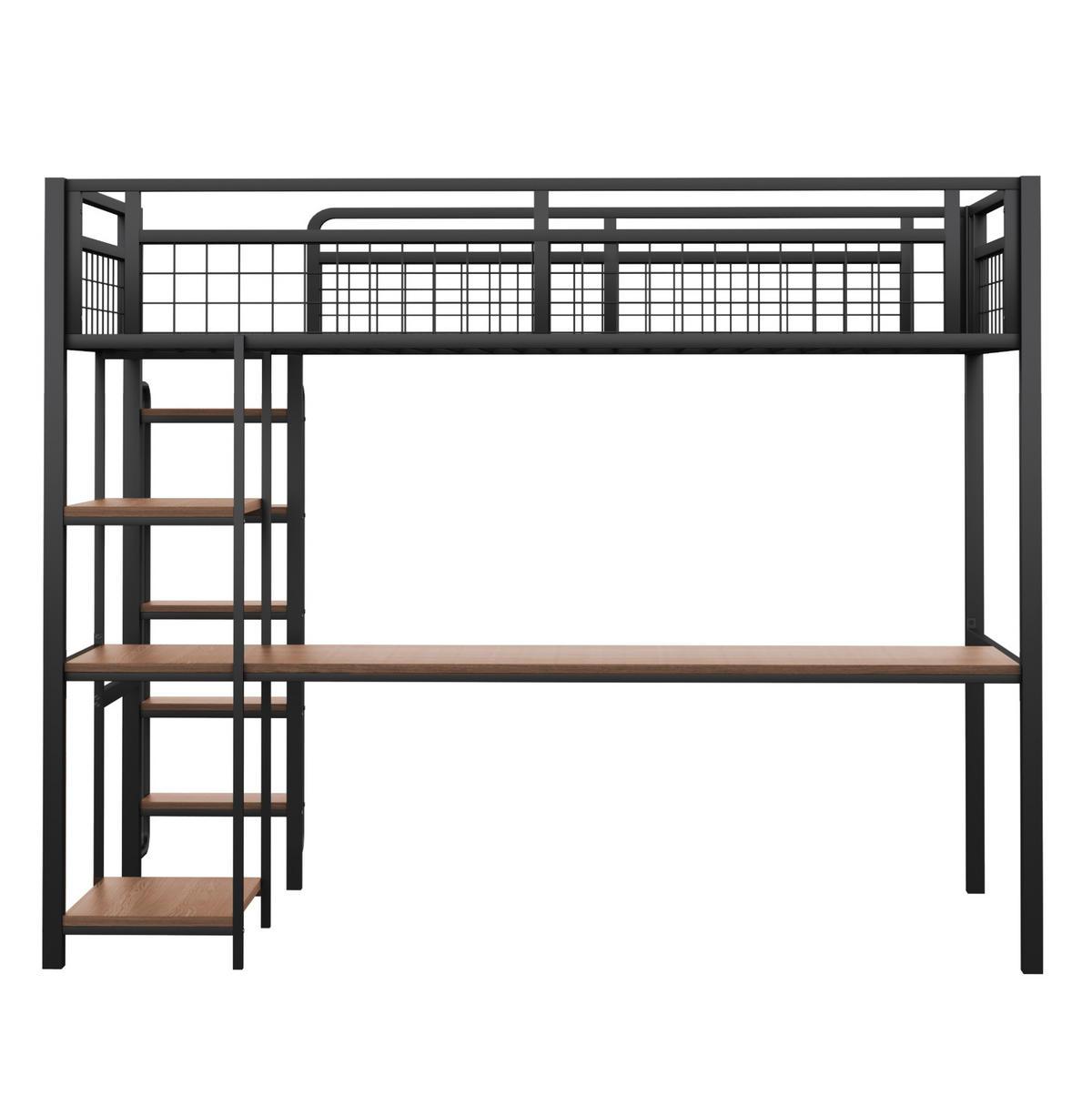 HOCHBETT aus Metall 90x200 cm in Schwarz mit Schreibtisch & Regalen - Schwarz, Metall (90/200cm) - Modfu