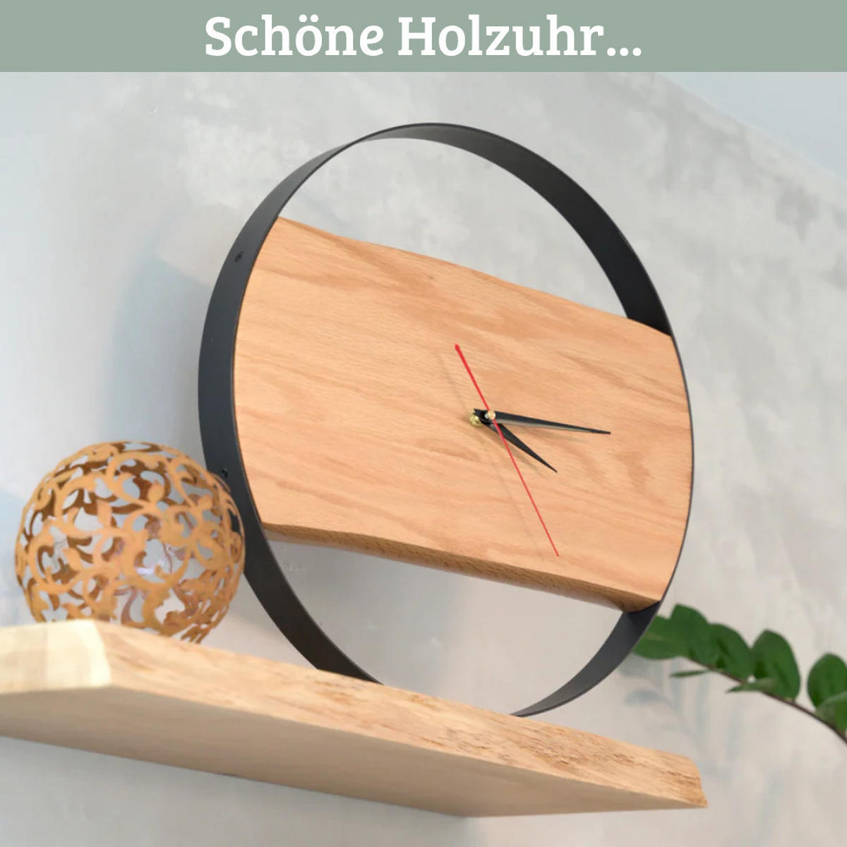 WANDUHR groß Holz PHIL HANDGEFERTIGT 43 cm ⌀ Eiche Geräuschlos - Braun, Holz (43/43/4cm) - DELUKE