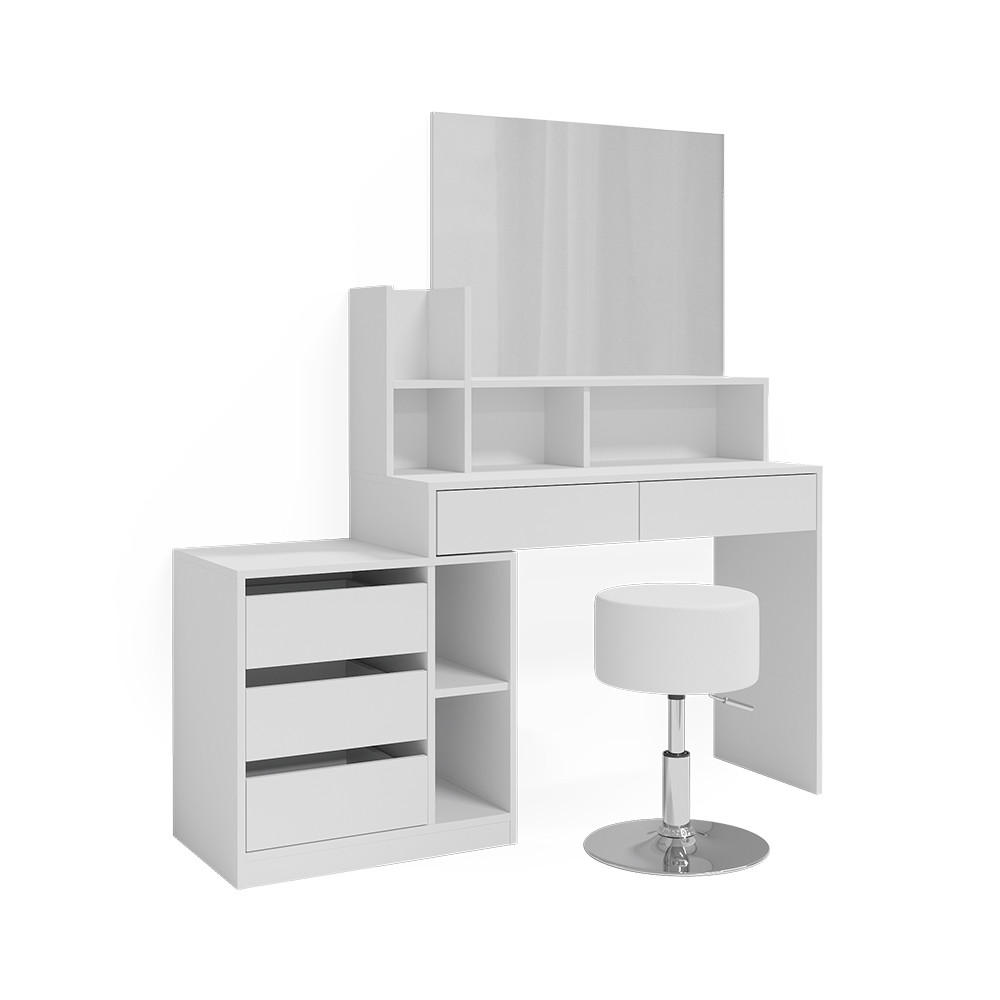 SCHMINKTISCH Anja Weiß 139.8 cm mit Hocker - Weiß, Holzwerkstoff (139.8/115/40cm) - Vicco