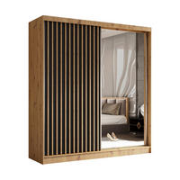 SCHWEBETÜRENSCHRANK Erika 200 cm mit Lamellen und Spiegel 2-türig, Artisan, schwarz, Lamelle Artisan - Schwarz/Braun, Kunststoff (200/216/51cm) - Margaret Hadas24