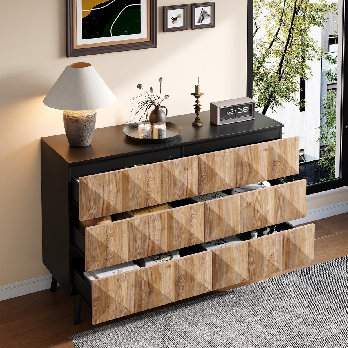 SIDEBOARD Schwarz Holzoptik erhabene Türen modern - Multicolor, Holzwerkstoff (40/85/120cm) - FLIEKS