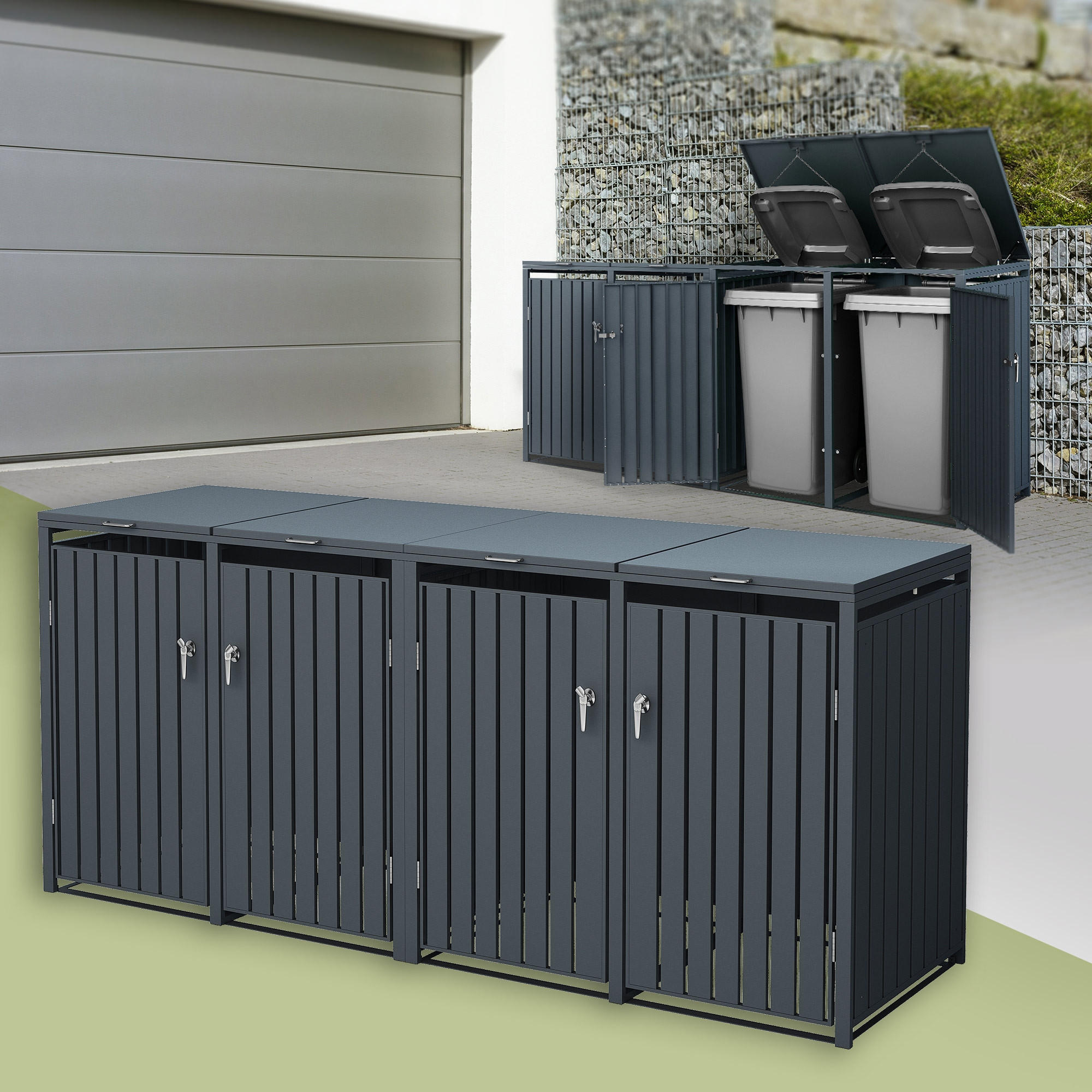 MÜLLTONNENBOX 4er Anthrazit - Anthrazit, Metall (80/116.3/264cm) - ML-DESIGN