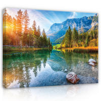 LEINWANDBILD Natur Berge See 100x70 - Multicolor, Holzwerkstoff (100/70cm) - Wallarena