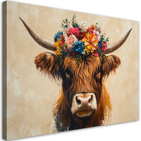 WANDBILD abstrakte schottische kuh blumen - Multicolor, Textil (60/40cm) - Feeby