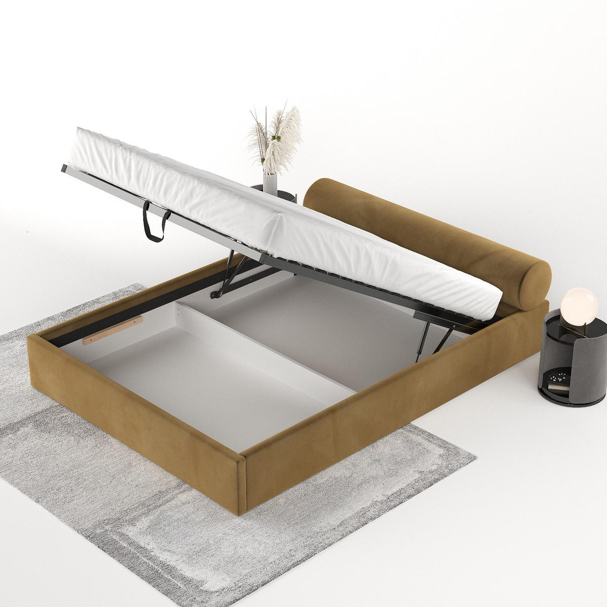 POLSTERBETT Solvo mit Stauraum 160/200 cm Honiggelb im Kronos Stoff - Schwarz/Naturfarben, Holz/Holzwerkstoff (160/200cm) - AltaBeds