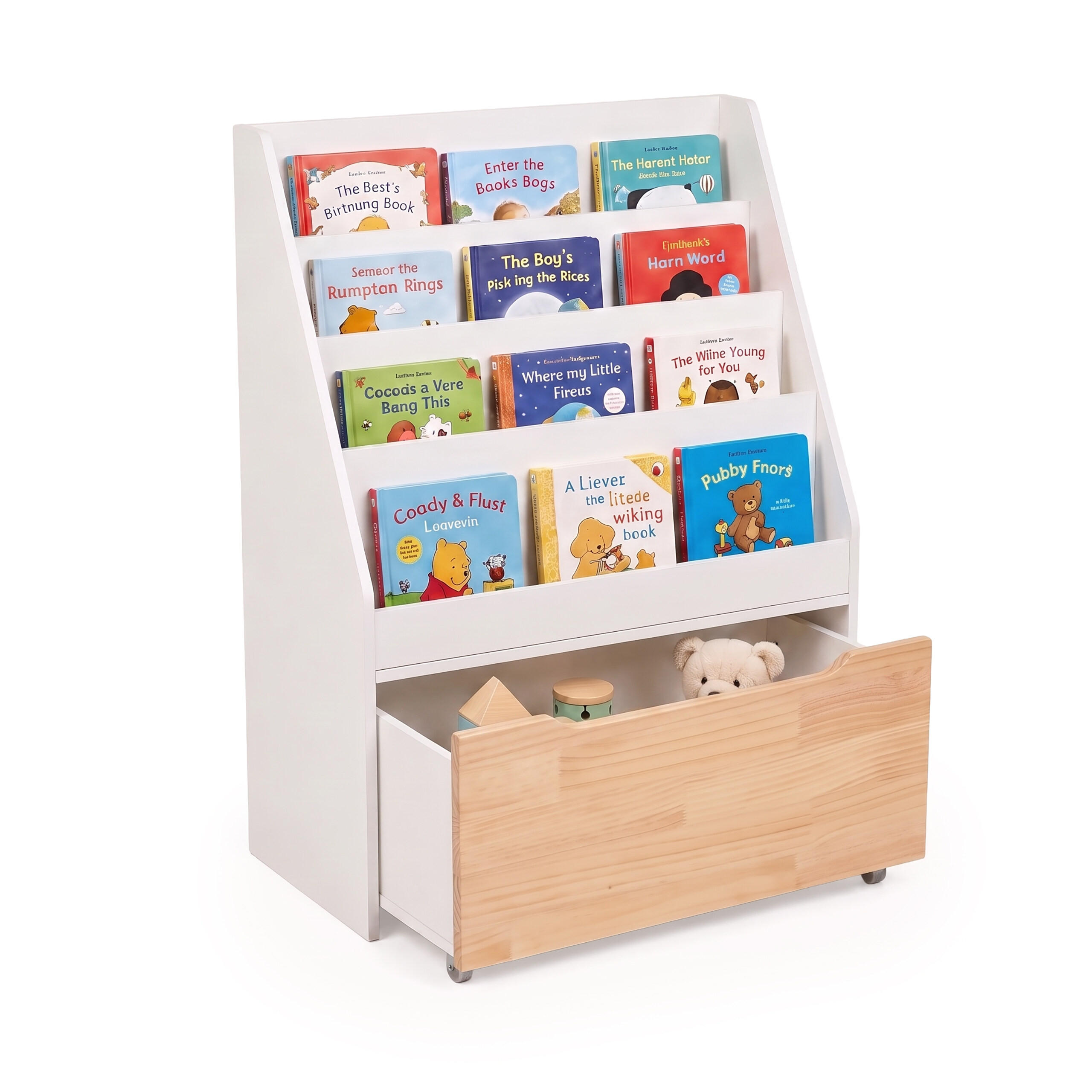 BÜCHERREGAL Weiß Kinder mit Spielzeugkiste auf Rollen - Weiß, Holz/Holzwerkstoff (60/80/30cm) - Relaxdays