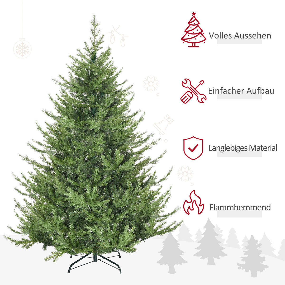 180 cm Weihnachtsbaum Künstlich Christbaum Dichte Zweige für Weihnachtsfest - Grün, Kunststoff (180cm) - HOMCOM