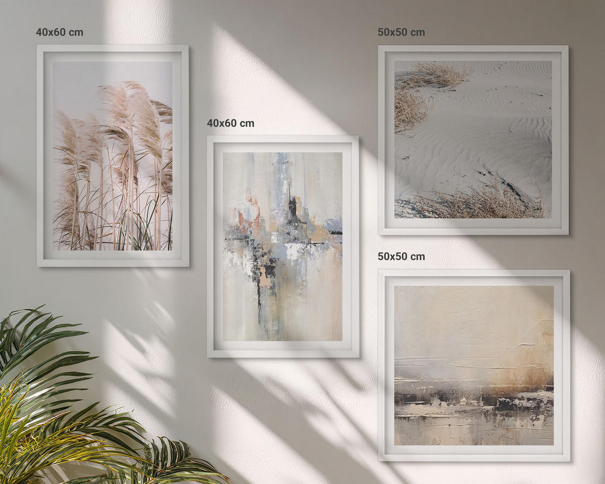 BILDER SET 4er Set - 50x50 cm & 40x60 cm Weißer Rahmen - Abstrakte Vegetationsmuster - Weiß, Kunststoff (50/50cm) - TULUP