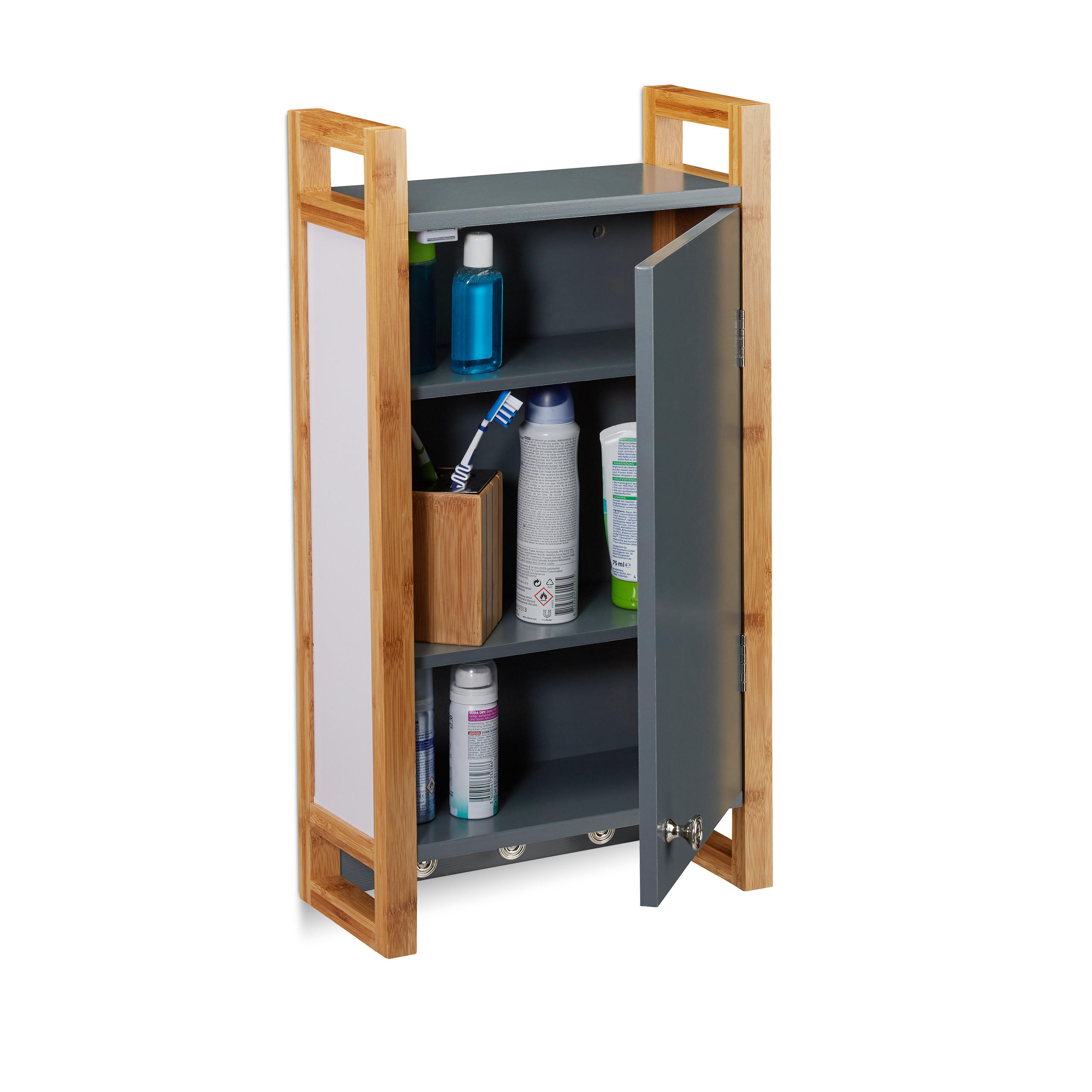 DULAP gri natur suspendat baie MDF bambus inchidere magnetica 58x31,5 cm