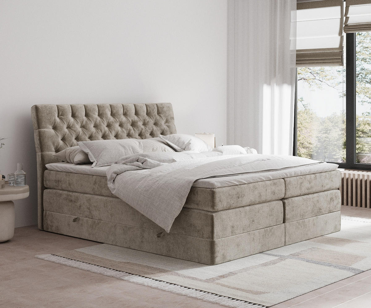 BOXSPRINGBETT Seraphine Beige 140/200 cm - Beige/Schwarz, Holz/Holzwerkstoff (140/200cm) - Maison de Reve
